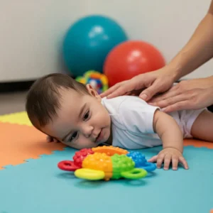 Bebé tortícolis congénita en tratamiento fisioterapia infantil